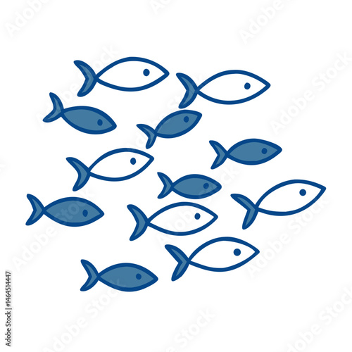 Icon of collection of simple blue fish swimming