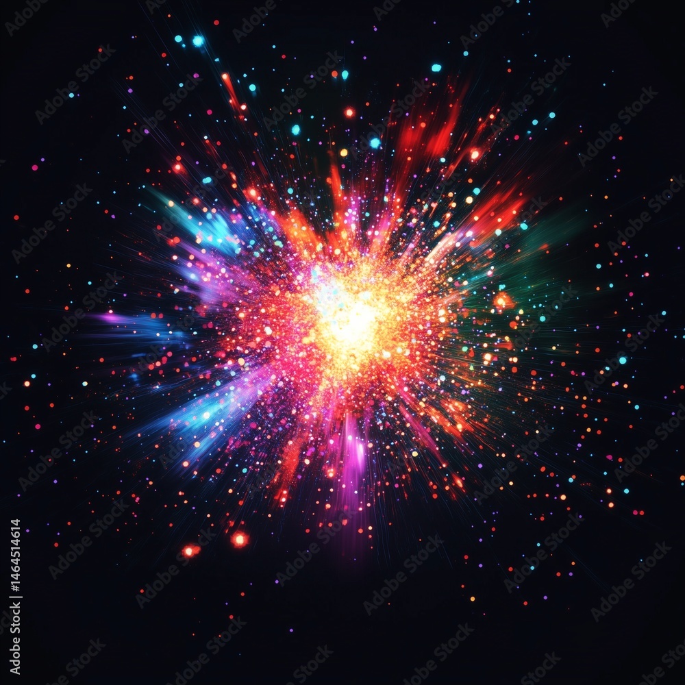 Cosmic Explosion: A vibrant explosion of color illuminates the inky blackness of space, creating a mesmerizing spectacle of light and energy. Cosmic Explosion: A vibrant explosion of color illuminates the inky blackness of space, creating a mesmerizing spectacle of light and energy.