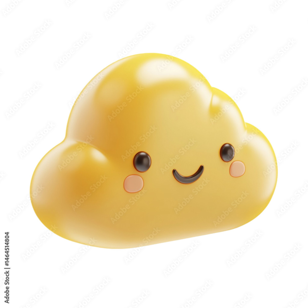 Cute yellow cloud cartoon character smiling happily a 3D render Cute yellow cloud cartoon character smiling happily a 3D render