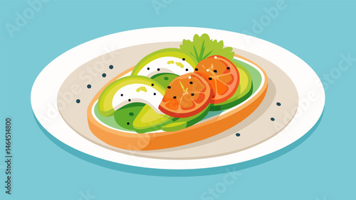 A plate of glutenfree sweet potato toast topped with various toppings such as avocado smoked salmon and a sprinkle of feta cheese.. Vector illustration