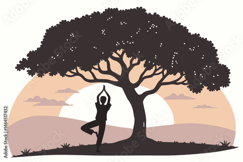 silhouette of a yoga man and a tree