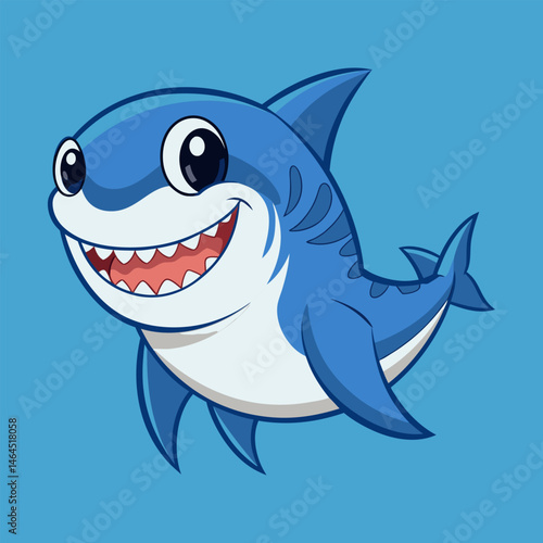 Adorable Cartoon Shark Illustration.  A Happy Sea Creature
