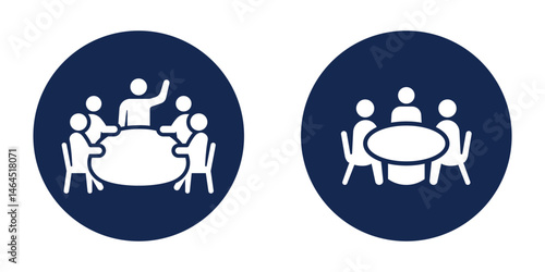 Editable meeting room symbol. Flat design boardroom icon. Team collaboration room icon. Round table meeting icon. Vector illustration.