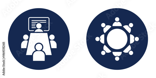 Editable meeting room symbol. Flat design boardroom icon. Team collaboration room icon. Round table meeting icon. Vector illustration.