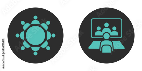 Meeting room icon set. Flat vector icon representing a business conference room. Ideal for corporate websites, mobile apps, and infographics.