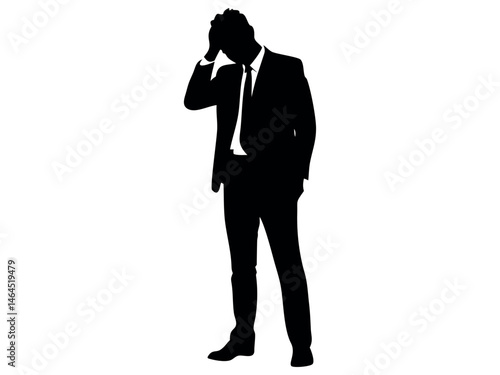 Silhouette of a distressed businessman. Determined Businessman Ascending Abstract Steps, businessman, business, man, suit, silhouette, challenge, sad, melancholy, thinking, leadership issues, Business