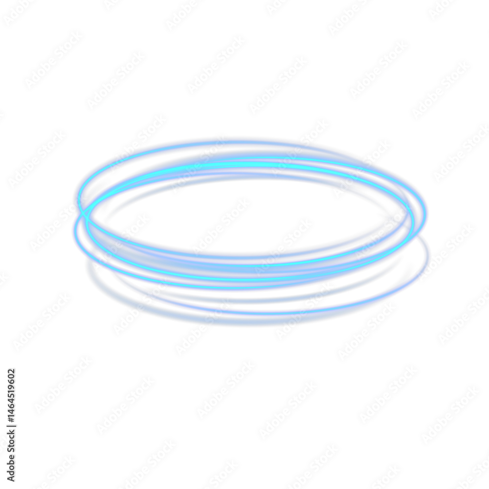 Naklejka premium Glowing Blue Light Swirls and Speed Motion Lines. Circular Energy Ring, Futuristic Neon Podium, Portal Frame with Abstract Light Effect on Transparent Background for Tech or Sci-Fi Design