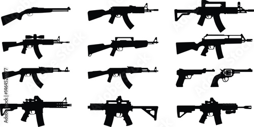 Firearm Silhouette Collection in Side Profile View