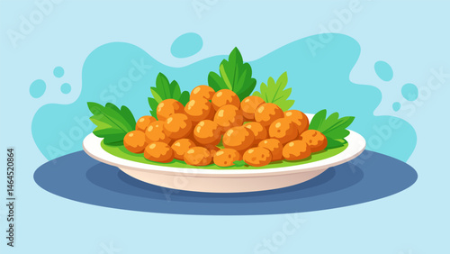 A plate of crispy roasted chickpeas seasoned with herbs and es a crunchy and fiberrich snack option.. Vector illustration