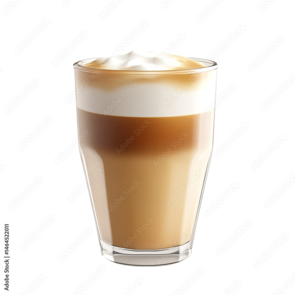 Delicious layered coffee drink in a glass creamy foam top espresso and milk Delicious layered coffee drink in a glass creamy foam top espresso and milk