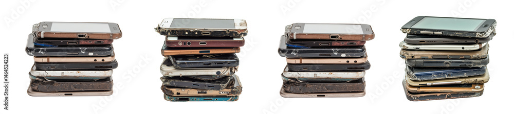 Set of a stack of old and worn mobile phones, isolated on a transparent background. Set of a stack of old and worn mobile phones, isolated on a transparent background.