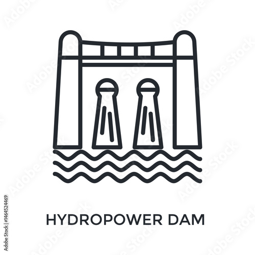 Hydropower Dam Icon Outline Style. Vector Illustration For Graphic Design