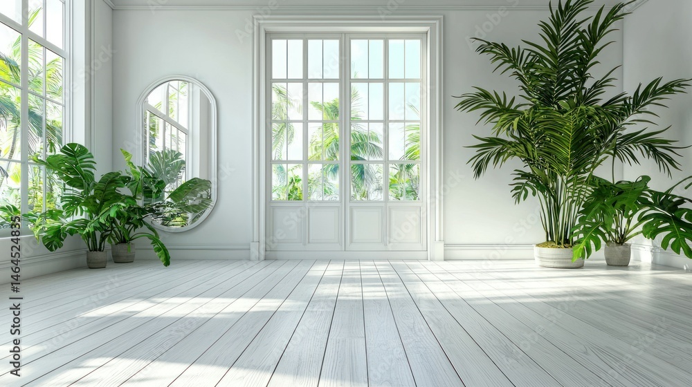 Bright, airy room with tropical plants Bright, airy room with tropical plants