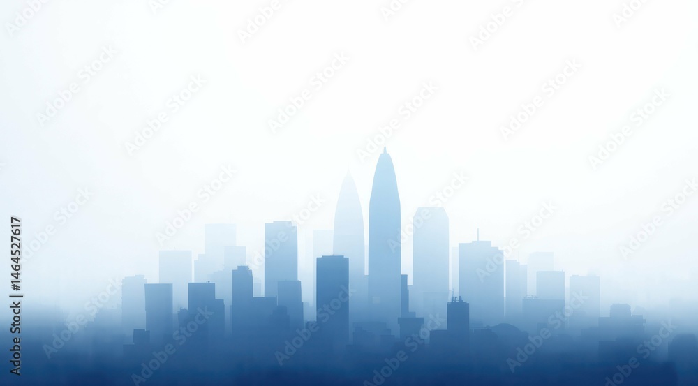 City skyline in the fog, urban architecture City skyline in the fog, urban architecture