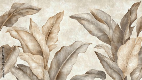 Elegant beige and taupe tropical leaves on a textured background