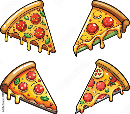 Set of Pizza Slices Clipart Vector Italian Food