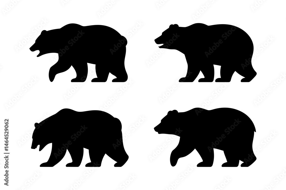 Fototapeta premium Four bear silhouettes walking animal wildlife art