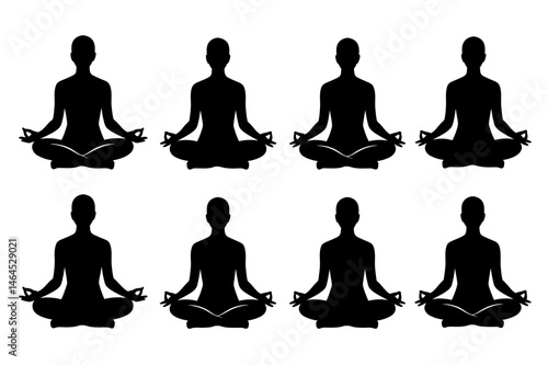 Yoga meditation poses silhouettes black and white
