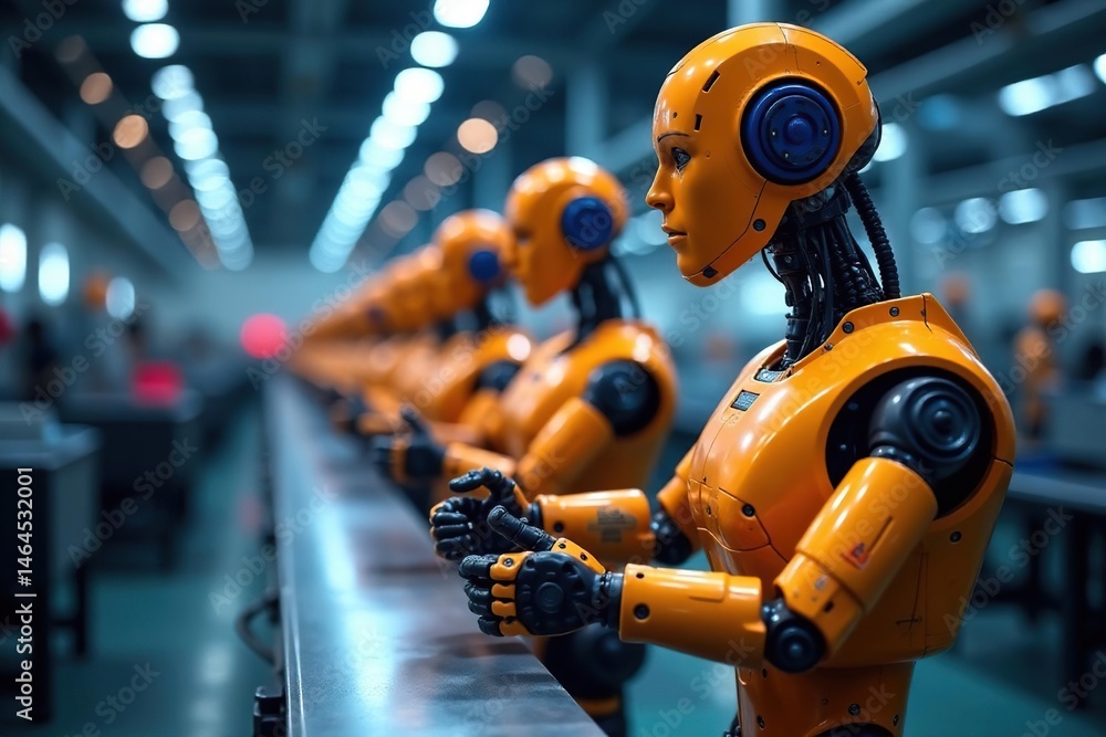 Assembly line with multiple robots working in unison, high volume production, robotics Assembly line with multiple robots working in unison, high volume production, robotics