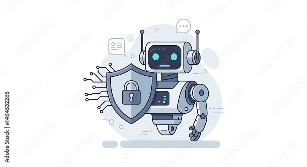 Fototapeta premium A modern robot with a shield protects the digital world in a cool and futuristic design.