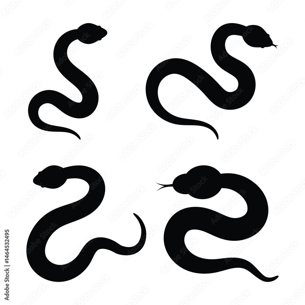 Fototapeta premium Simple snake silhouette vector illustration, snake silhouette, snake vector, reptile illustration, minimal snake design, animal silhouette