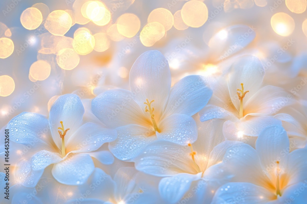 Delicate white flowers bathed in soft golden light. Delicate white flowers bathed in soft golden light.