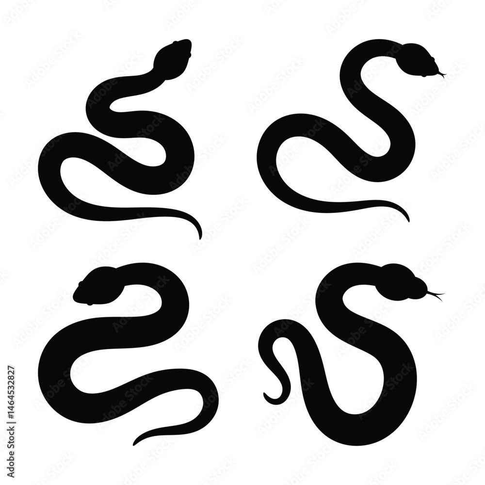 Snake silhouette vector, perfect for use in logos, tattoos, posters, and nature-themed designs. Snake silhouette vector, perfect for use in logos, tattoos, posters, and nature-themed designs.