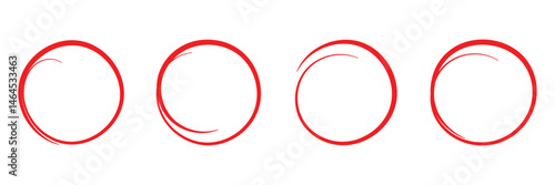 Hand drawn red circle highlight icon. Doodle vector on white background. Perfect for marking, annotating, or drawing attention to key areas in designs, presentations, or documents. Red circle icon