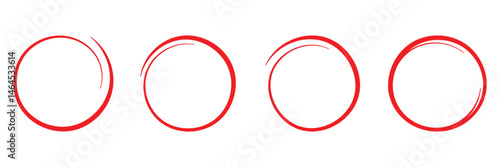 Hand drawn red circle highlight icon. Doodle vector on white background. Perfect for marking, annotating, or drawing attention to key areas in designs, presentations, or documents. Red circle icon