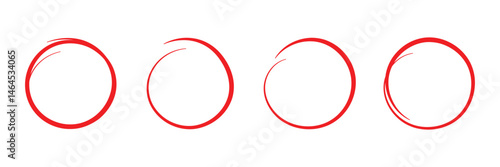 Hand drawn red circle highlight icon. Doodle vector on white background. Perfect for marking, annotating, or drawing attention to key areas in designs, presentations, or documents. Red circle icon