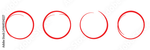 Hand drawn red circle highlight icon. Doodle vector on white background. Perfect for marking, annotating, or drawing attention to key areas in designs, presentations, or documents. Red circle icon