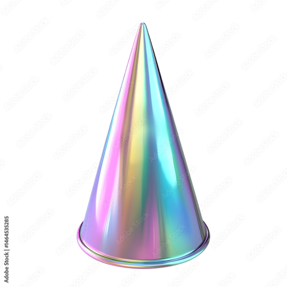 Fototapeta premium Iridescent cone shape against colorful striped background abstract art