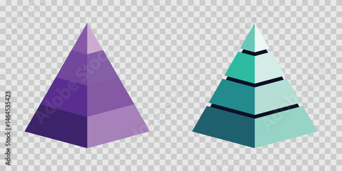 Colored triangular pyramid. Multi layered triangular pyramid chart with colored segments, ideal for representing structured data like Maslow’s hierarchy of needs, sales funnels, or strategic processes