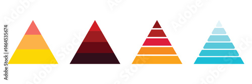 Colored triangular pyramid. Multi layered triangular pyramid chart with colored segments, ideal for representing structured data like Maslow’s hierarchy of needs, sales funnels, or strategic processes