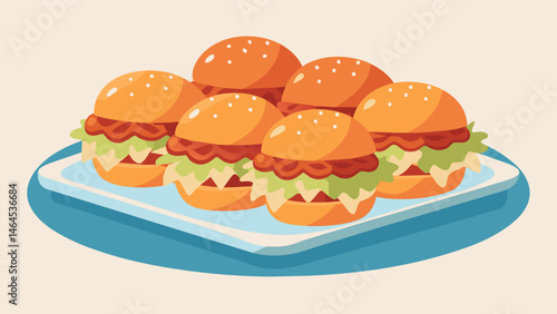 A platter of pork sliders topped with tangy coleslaw a hearty and satisfying snack choice for those with a big ap at a BBQ.. Vector illustration