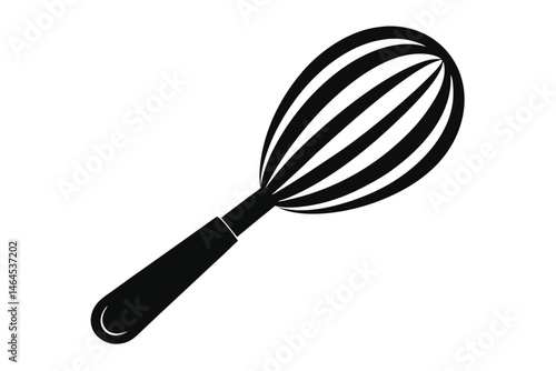 The simple black and white depicts a wire whisk in stunning detail