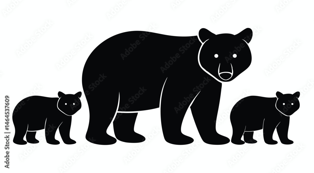 Obraz premium Silhouette of a Bear with Two Cubs Walking in a Line