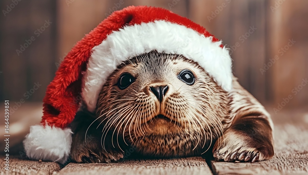 Adorable seal pup in a festive Santa hat Adorable seal pup in a festive Santa hat