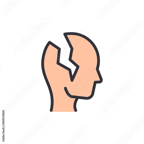Symbolic representation of mental breakdown with cracked head profile