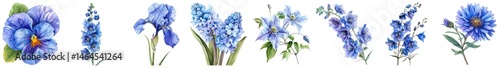 Delicate Blue Floral Collection Featuring Various Flower Types for Artistic and Nature-Inspired Designs