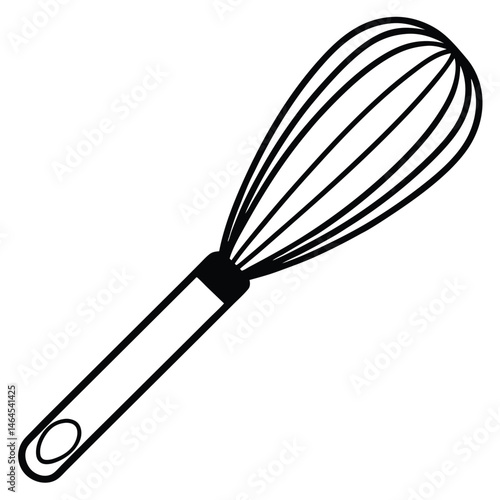 Black outline shows the wire whisk which has a handle on white