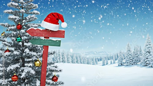 Santa Claus in a box illustration celebrates the snowy winter holiday