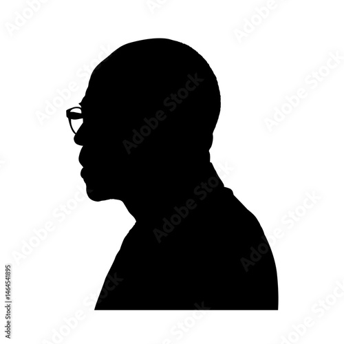 Silhouette of an elderly Black man wearing glasses – vector illustration.