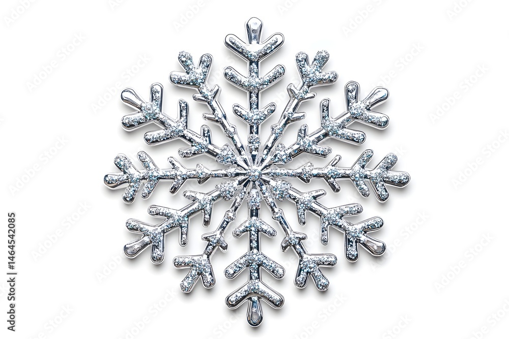 Fototapeta premium Sparkling silver snowflake ornament, detailed design