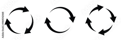 Circle Arrow icon set vector illustration, refresh icon, reload icon. Set of circle arrows rotating, different circular arrows  recycle sign, arrow clock wise rotating symbol. Design eps 10