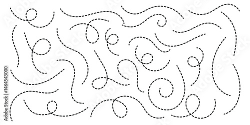 Hand drawn curve dotted line, Spiral dotted line hand drawn, Dotted lines path on white background