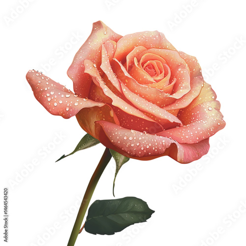 Single Dewy Rose with Water Droplets on Petals – Elegant Floral Photography