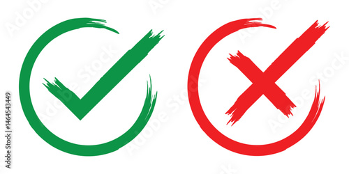 Free Download Grunge brush stroke checkboxes with tick and cross symbols. A hand drawn grunge style vector illustration of two checkbox icons on a white background. Hand drawn tick and cross, x mark, yes no buttons - GFXLoad