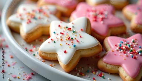 Close-up of frosted sugar cookies, festive sprinkles , cookie cutters, sweets, holiday