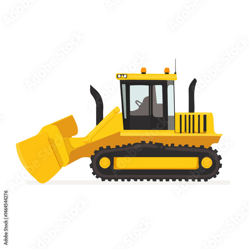 Bulldozer 2D flat vector illustration, isolated on a white background.
